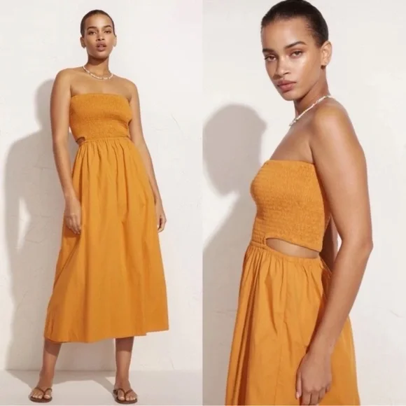 FAITHFULL THE BRAND • Deva Midi Dress In Plain Orange • XS - Picture 2 of 10